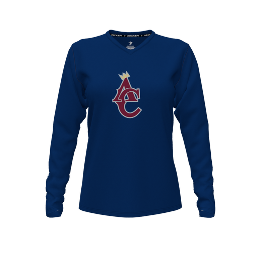 [FTLVCFNV-FYXS-LOGO1] Decker Comfort T-Shirt (Female Youth XS, Navy, V Neck, Logo 1, Long Sleeve)