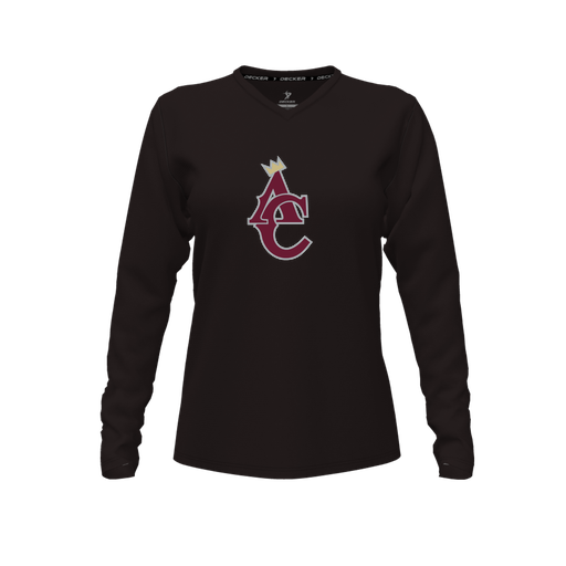 [FTLVPTBK-FYXS-LOGO1] Decker Performance T-Shirt (Female Youth XS, Black, V Neck, Logo 1, Long Sleeve)